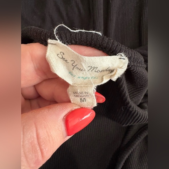 See you Monday Anthropologie jumpsuit wide leg ribbed black short sleeve size M - Picture 6 of 13